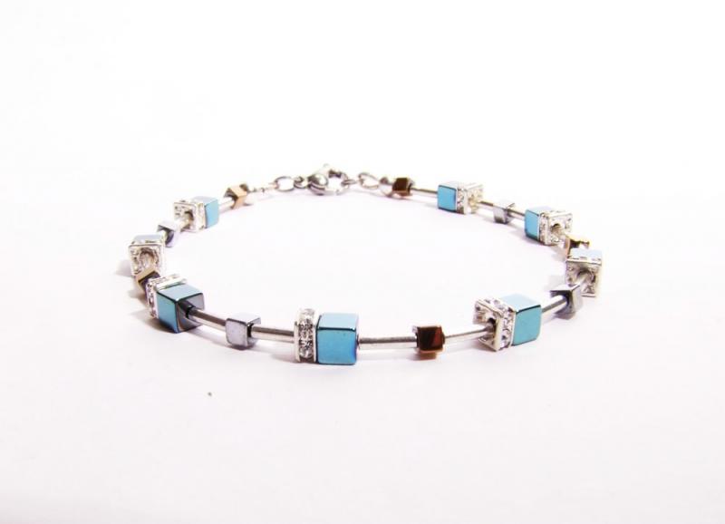 Armband Hämatit blau /silber