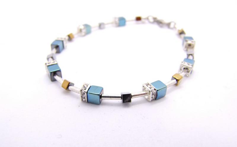 Armband Hämatit blau /silber