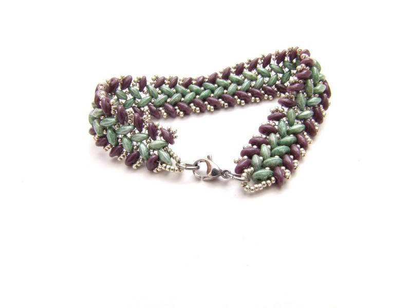 Armband  Perlen Grün Lila